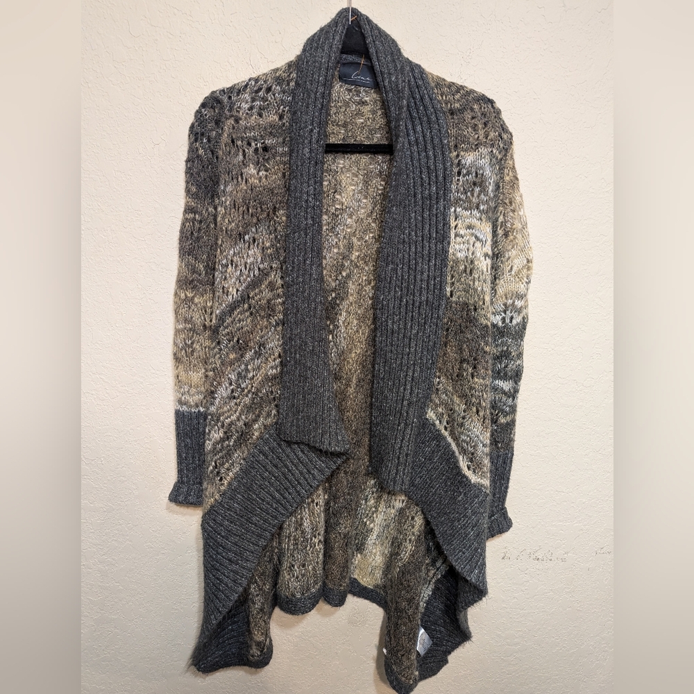 Line Size‎ Small Women's Knit Mohair/Alpaca earthy and Tan Open Front Cardigan